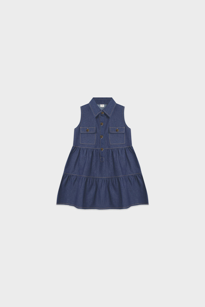 Dress, denim deress, sleeveless dress, dress anak perempuan, dress kerah, terusan denim, dress pocket