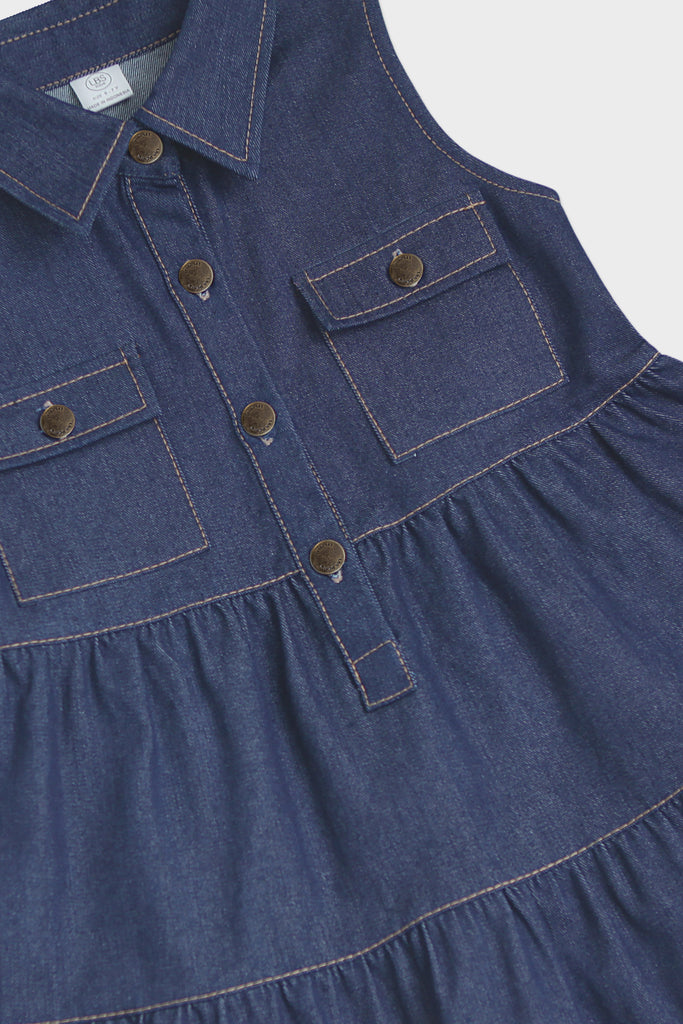 Dress, denim deress, sleeveless dress, dress anak perempuan, dress kerah, terusan denim, dress pocket