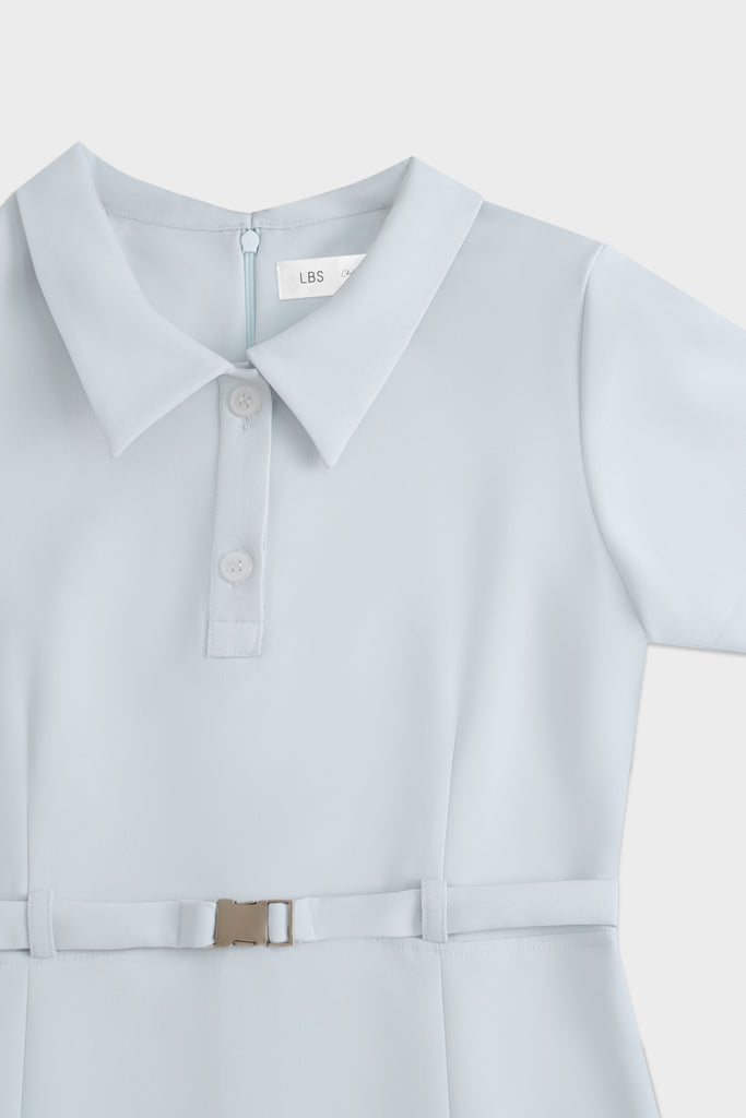 Dress Anak, Dress Kids, LBS Kids, Chelsea Olivia, Powder Blue, Antique White, Dress Anak Perempuan, Flare Dress, Belt Dress, Pleated Dress