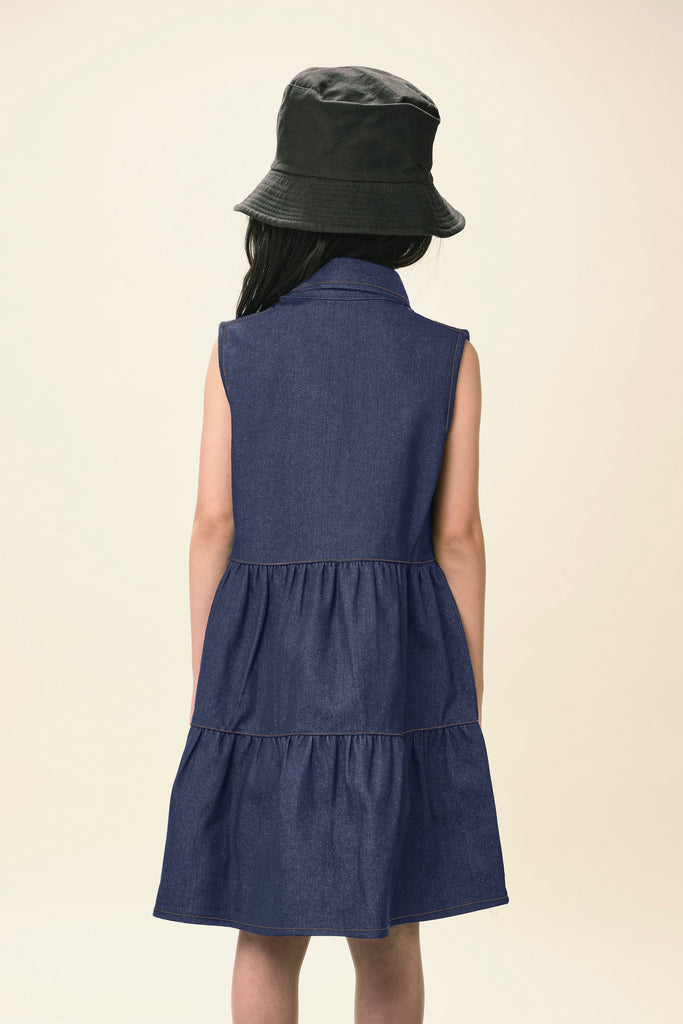 Dress, denim deress, sleeveless dress, dress anak perempuan, dress kerah, terusan denim, dress pocket