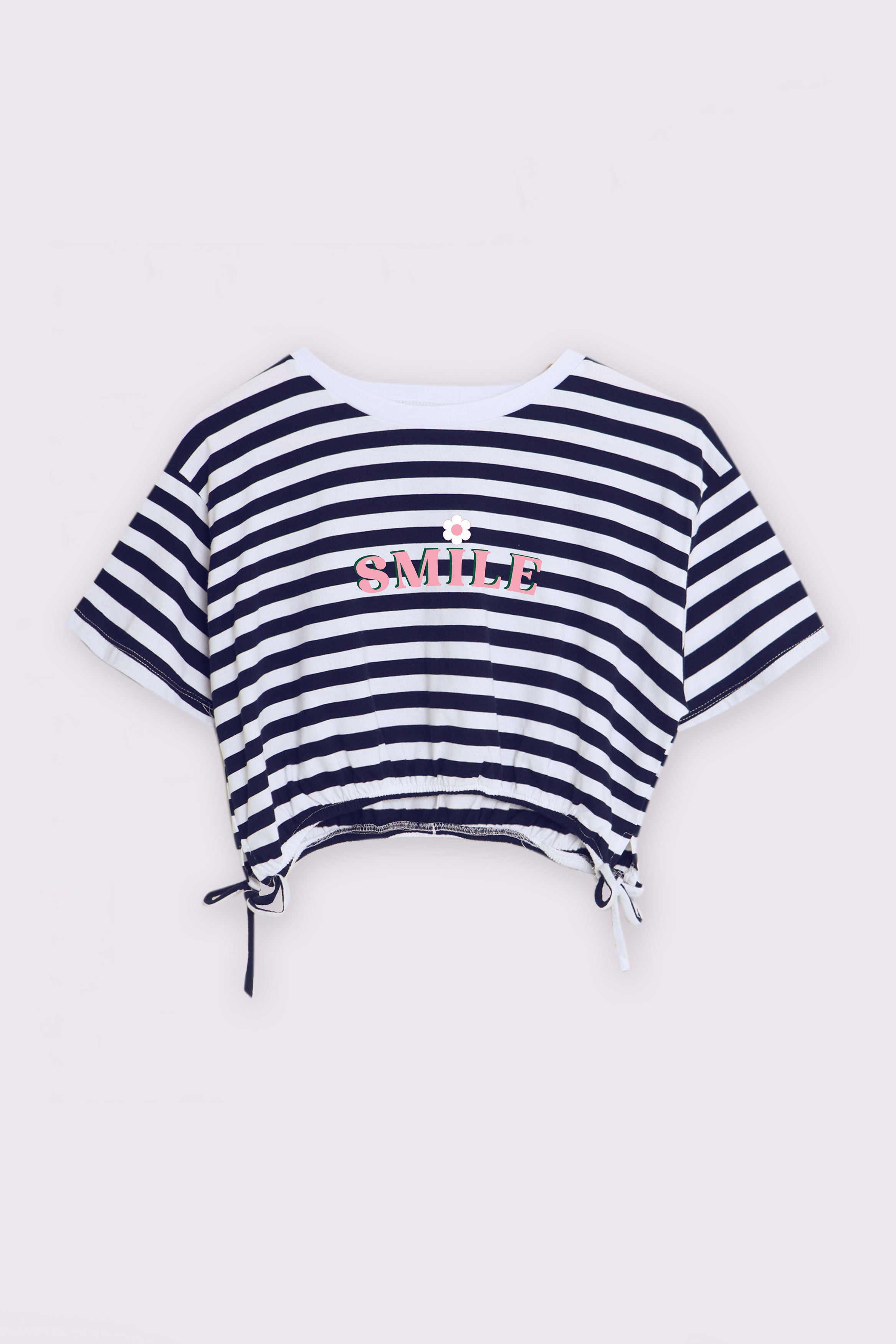 White and navy stripe crop sold top