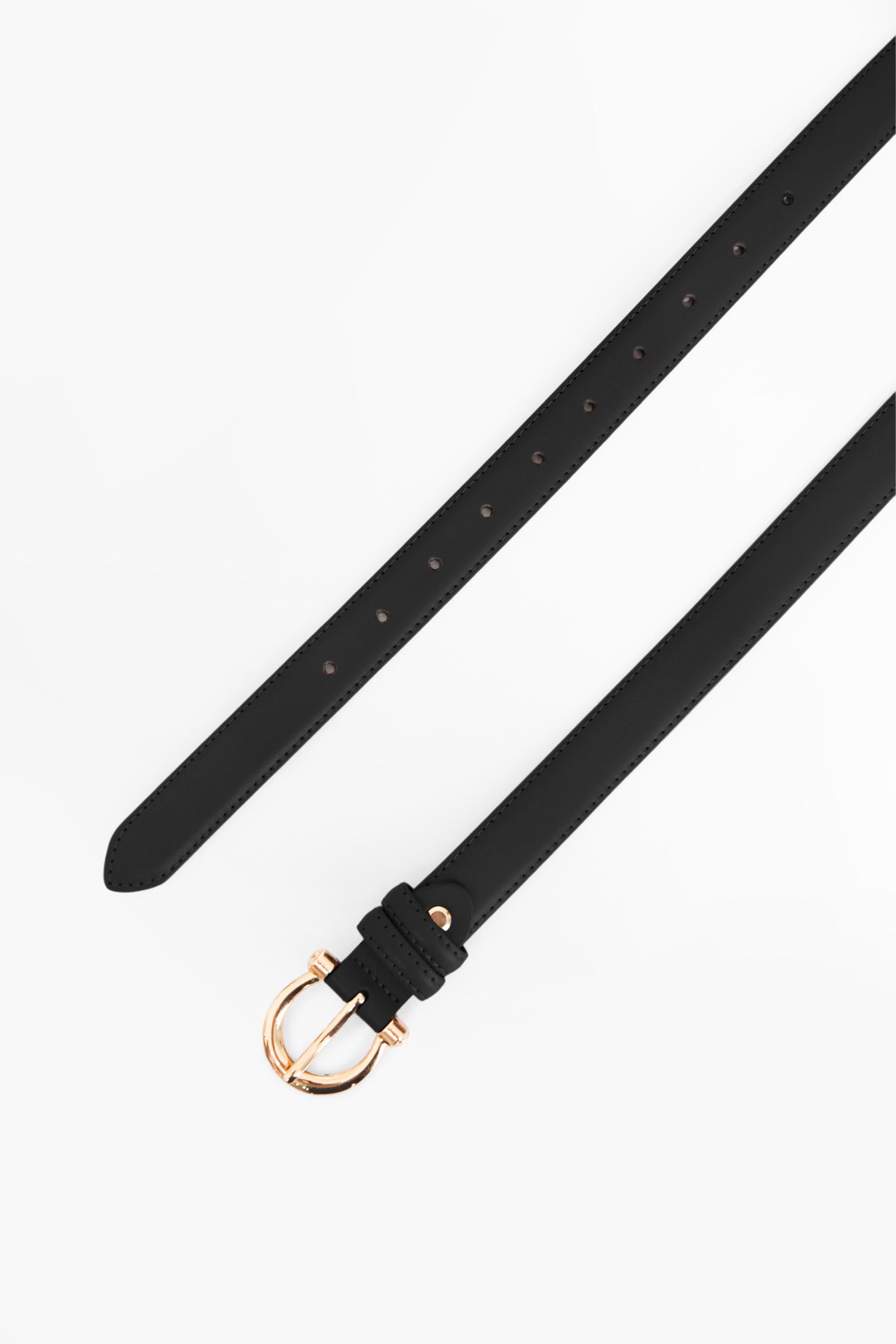 Black Leather Thin Belt with Gold Clover Buckle Black Leather Belt With Fine Gold Buckle Narrow Ladies Belt  main image 4