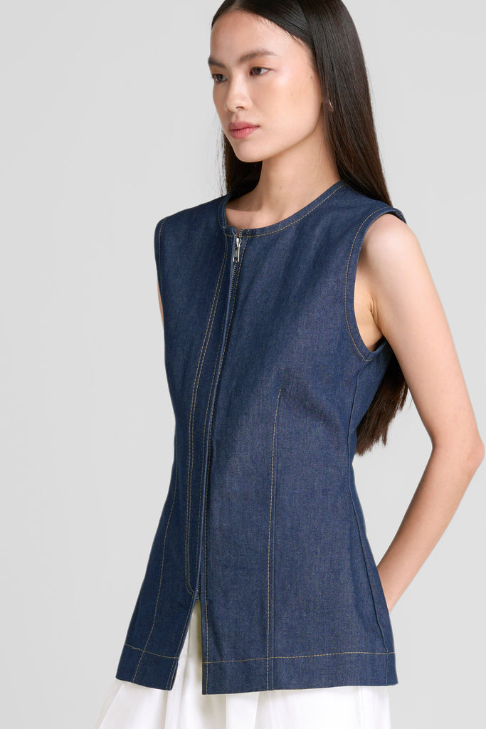 Top, Fiited Top,atasan wanita,denim top,sleeveles top,Top zipper, Round neck top, atsan wanita  casual,denim top elegant, Denim Top wanita, Fitted top LOOKBOUTIQUETSORE