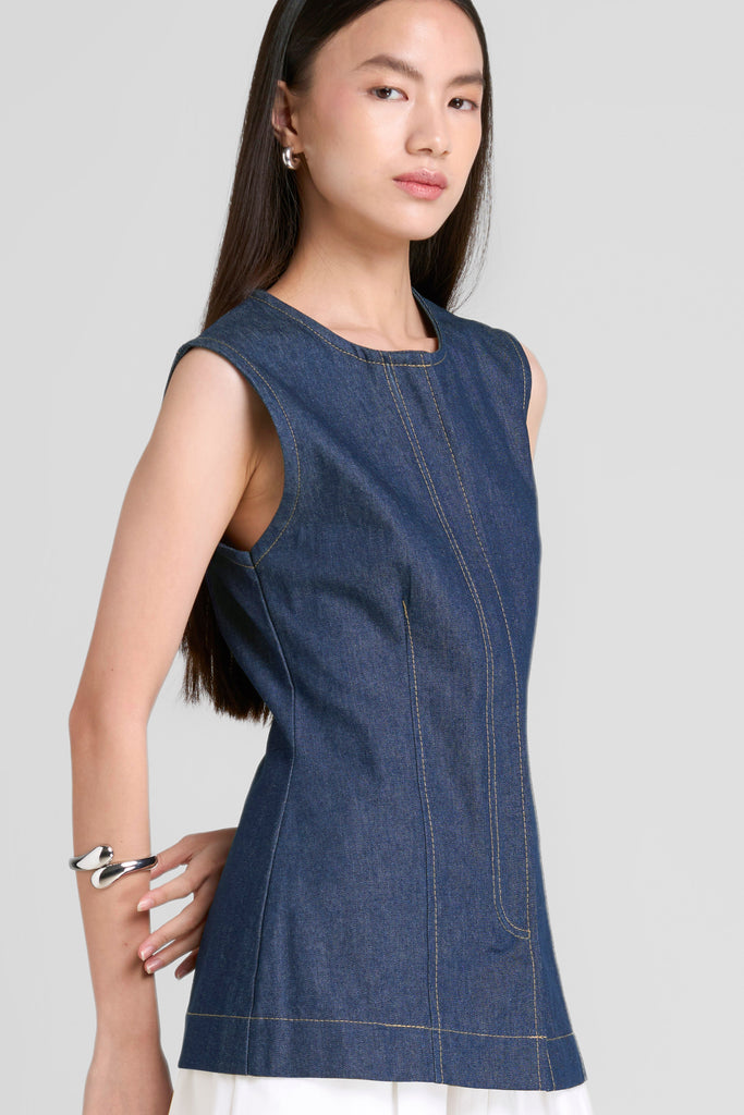 Top, Fiited Top,atasan wanita,denim top,sleeveles top,Top zipper, Round neck top, atsan wanita  casual,denim top elegant, Denim Top wanita, Fitted top LOOKBOUTIQUETSORE