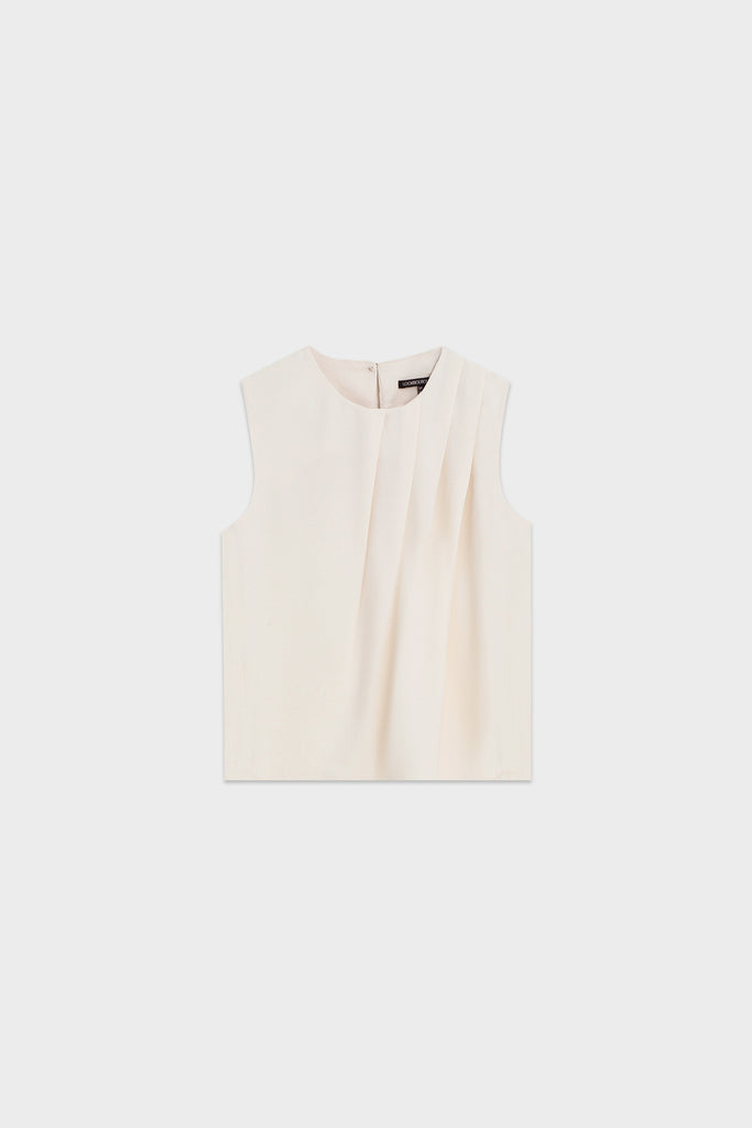 Top wanita, pleated top, top creme, top kerah bulat