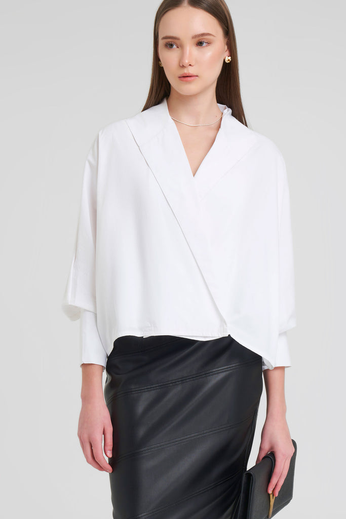 top blouse, top lengan Panjang, top wanita warna white, top kerah v