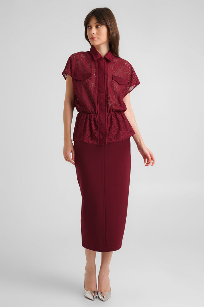 Atasan lace lengan pendek dengan kerut pinggang, lace top lengan pendek , atasan berkerah, top, atasan wanita, blouse wanita, lace top, atasan serut pinggang.