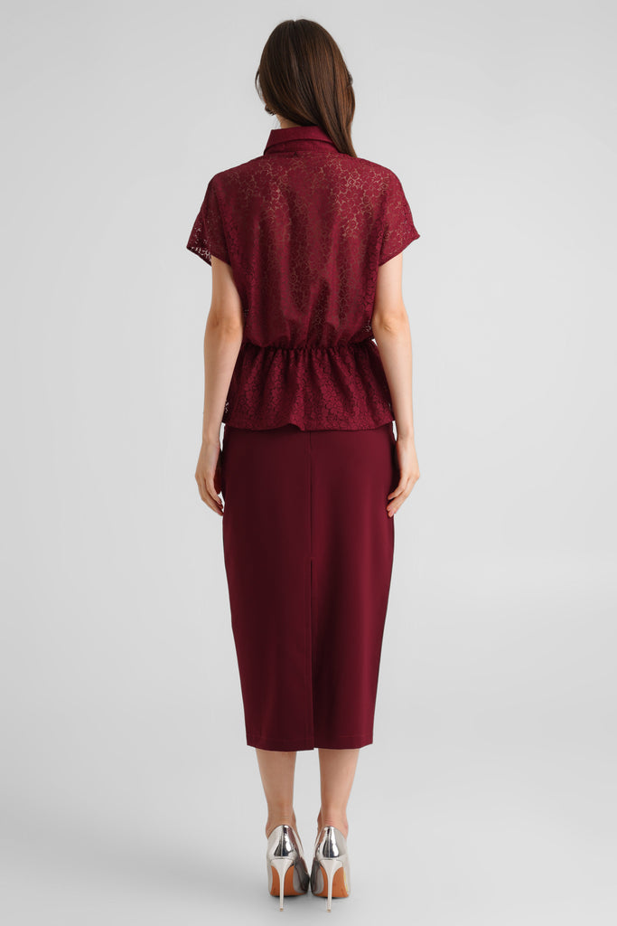 Atasan lace lengan pendek dengan kerut pinggang, lace top lengan pendek , atasan berkerah, top, atasan wanita, blouse wanita, lace top, atasan serut pinggang.