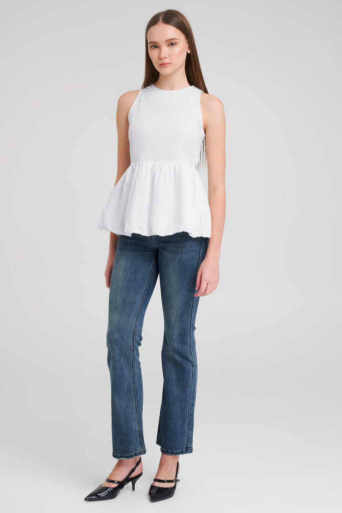 top blouse, top tanpa lengan, top wanita warna white, top kerah bulat