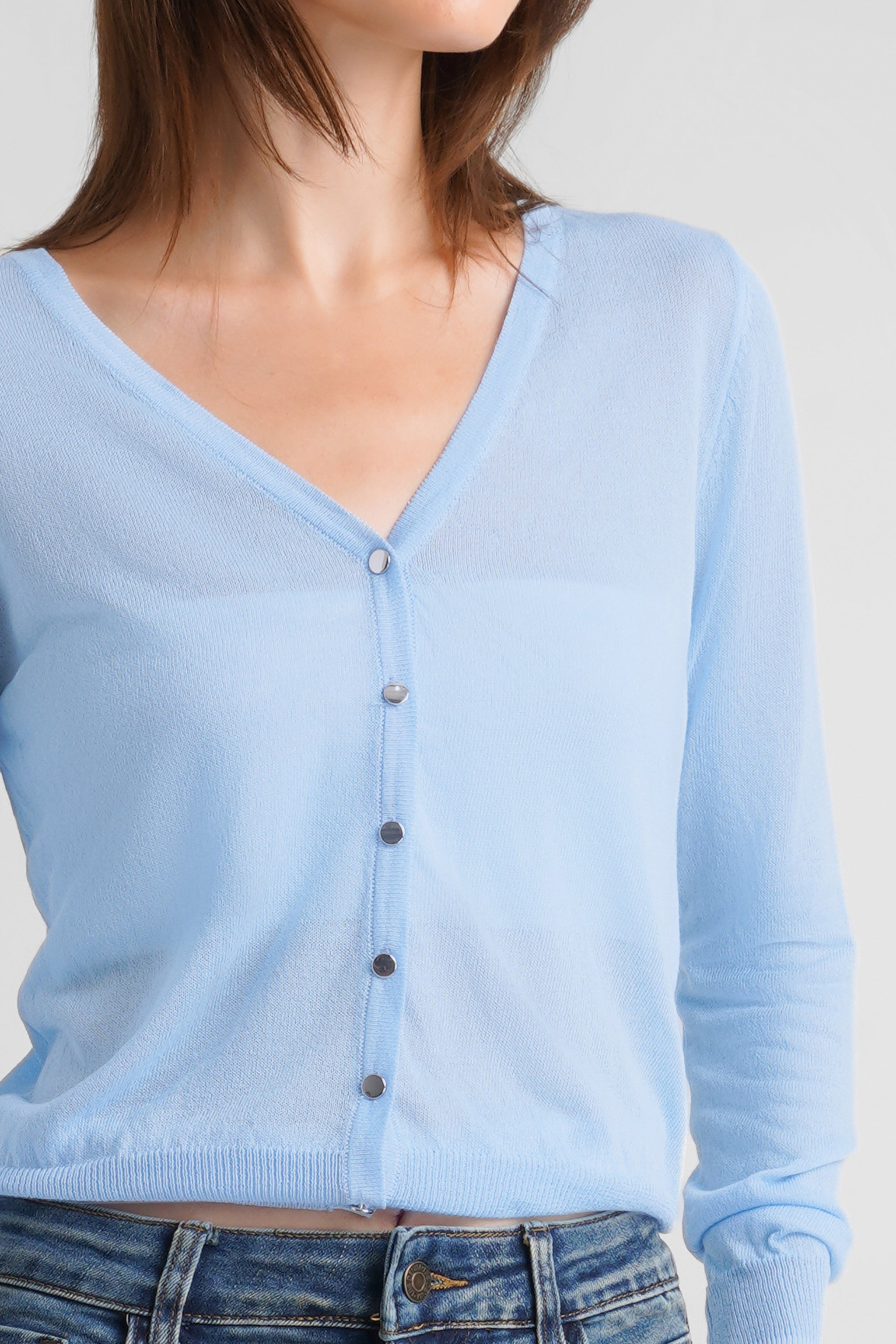 V Neck Light Blue Oversized Cardigan Organic Cotton V-Neck