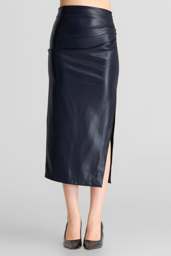 Skirt, bawahan wanita, bottom, rok kulit, leather skirt, Leather skirt wanita, Leather skirt dengan slit samping, Rok leather, Leather skirt wrap model, LBS, LOOKBOUTIQUESTORE