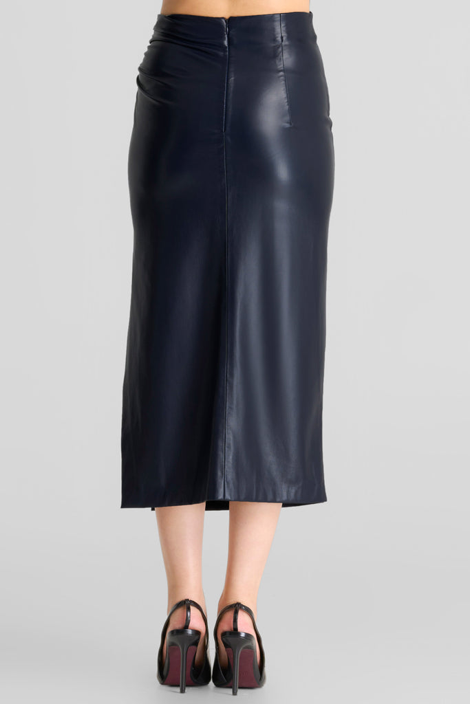 Skirt, bawahan wanita, bottom, rok kulit, leather skirt, Leather skirt wanita, Leather skirt dengan slit samping, Rok leather, Leather skirt wrap model, LBS, LOOKBOUTIQUESTORE