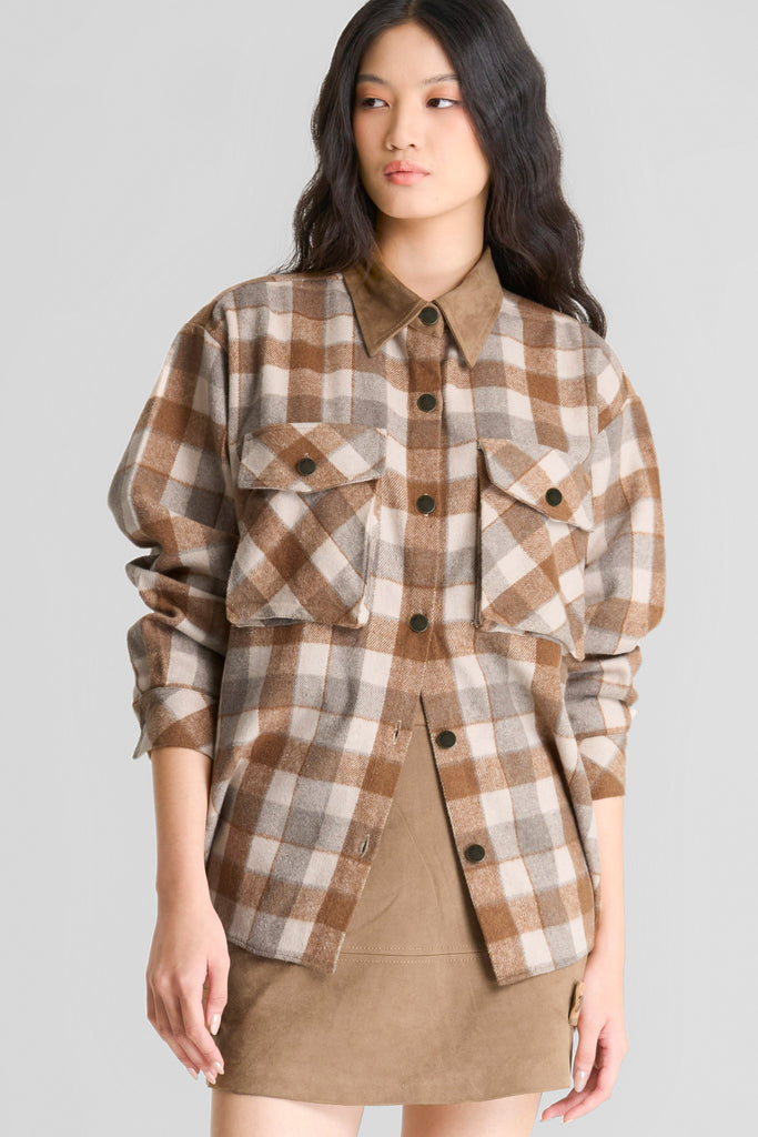 Shirt, kemaja wanita, kemaja lengan panjang, kemaja loose, shirt Rubber accent on body, plaids shirt  LOOKBOUTIQUESTORE