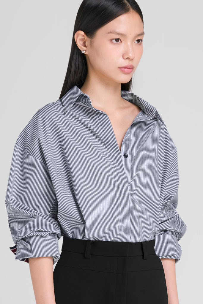 Shirt, striped shirt, kemaja, kemaja wanita, kemaja lengan panjang, kemaja loose,  shirt Rubber stripe accent on body, kemja katun, striped shirt  LOOKBOUTIQUESTORE