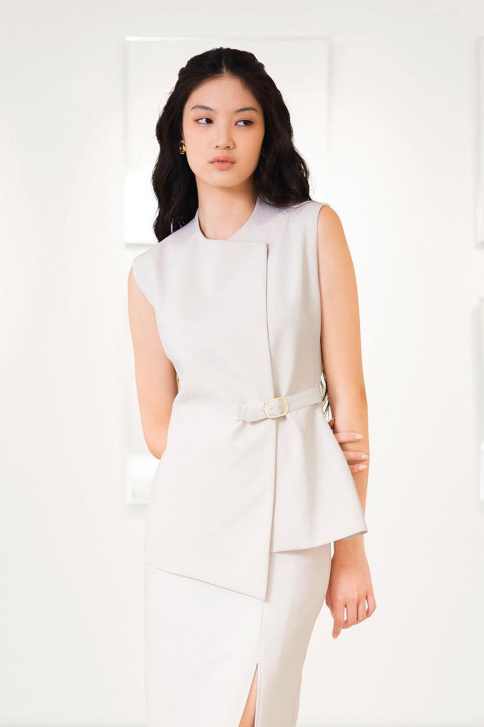 Vest, Vest wanita, atasan wanita, outer, vest  detail belt di pinggang, vest asimetris, vest formal, vest elegant, outer office, Vest round neck, vest Lookboutiquestore