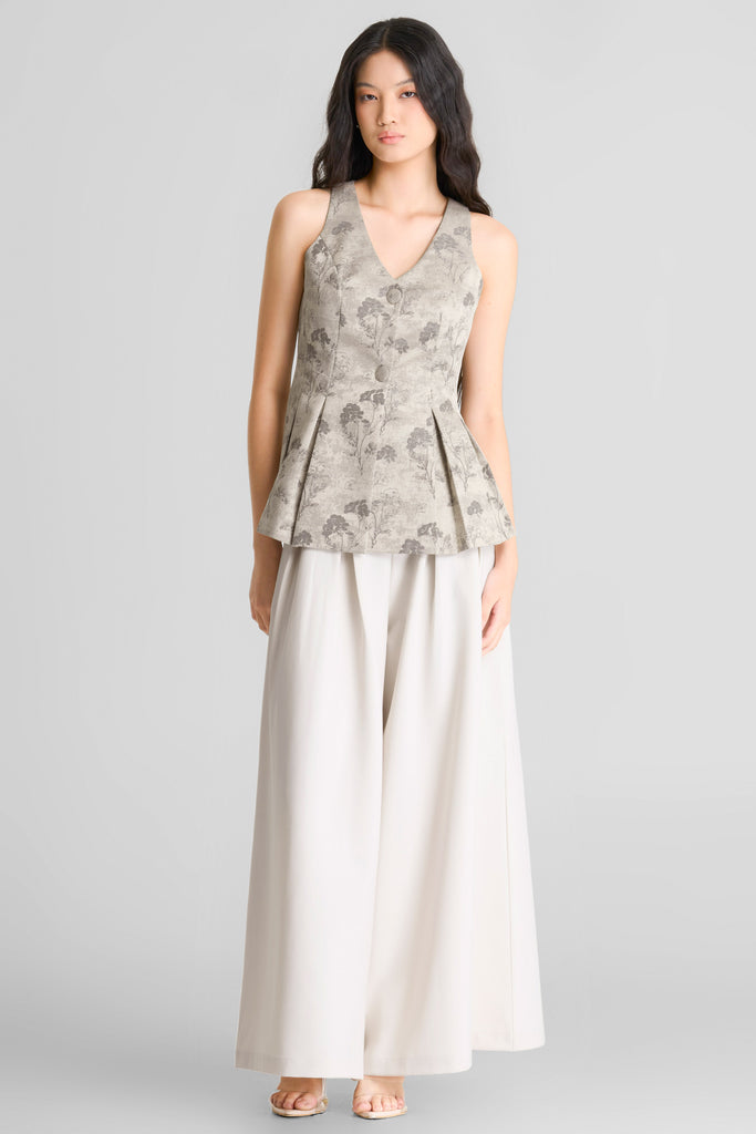 Top, atasan wanita, floral patern top, atasan lengan pendek, peplum top, top pesta, top jacquard, top elegant, atasan wanita simple, top v neck, top LOOKBOUTIQUESTORE