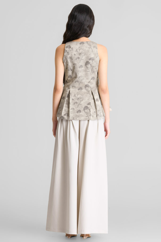 Top, atasan wanita, floral patern top, atasan lengan pendek, peplum top, top pesta, top jacquard, top elegant, atasan wanita simple, top v neck, top LOOKBOUTIQUESTORE