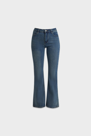 celana jeans wanita, celana jeans wanita medium blue, flared jeans