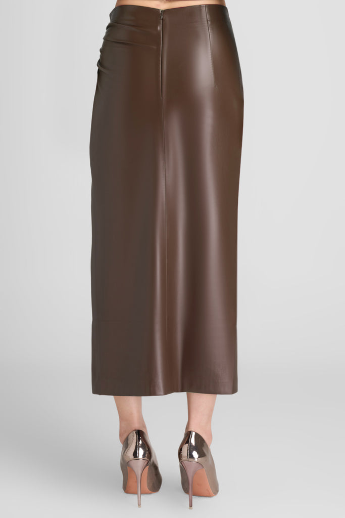 Skirt, bawahan wanita, bottom, rok kulit, leather skirt, Leather skirt wanita, Leather skirt dengan slit samping, Rok leather, Leather skirt wrap model, LBS, LOOKBOUTIQUESTORE