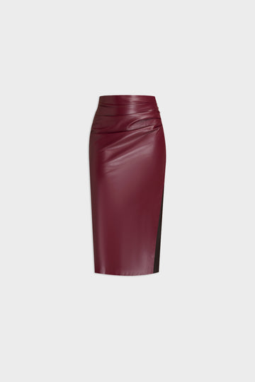 Skirt, bawahan wanita, bottom, rok kulit, leather skirt, Leather skirt wanita, Leather skirt dengan slit samping, Rok leather, Leather skirt wrap model