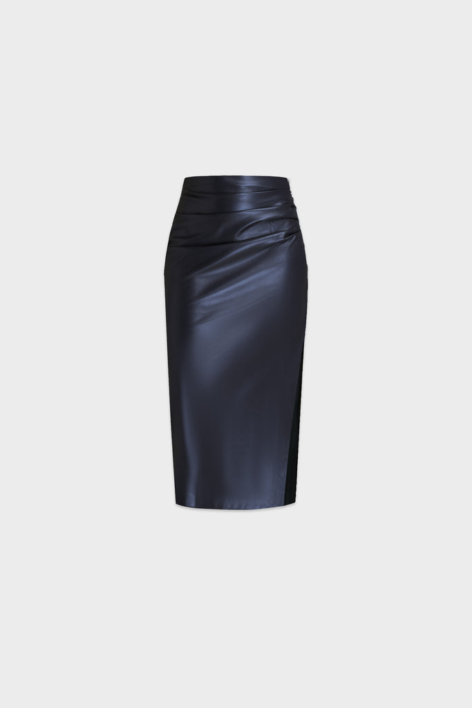 Skirt, bawahan wanita, bottom, rok kulit, leather skirt, Leather skirt wanita, Leather skirt dengan slit samping, Rok leather, Leather skirt wrap model, LBS, LOOKBOUTIQUESTORE