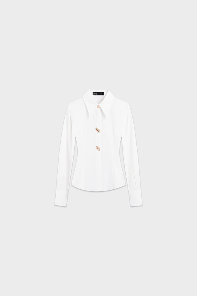 Fitted shirt, shirt, shirt waita, atasan wanita, atsan lengan panjang, top wanita kancing depan, kemeja wanita, top simple, top elegant, top formal, top LOOKBOUTIQUESTORE